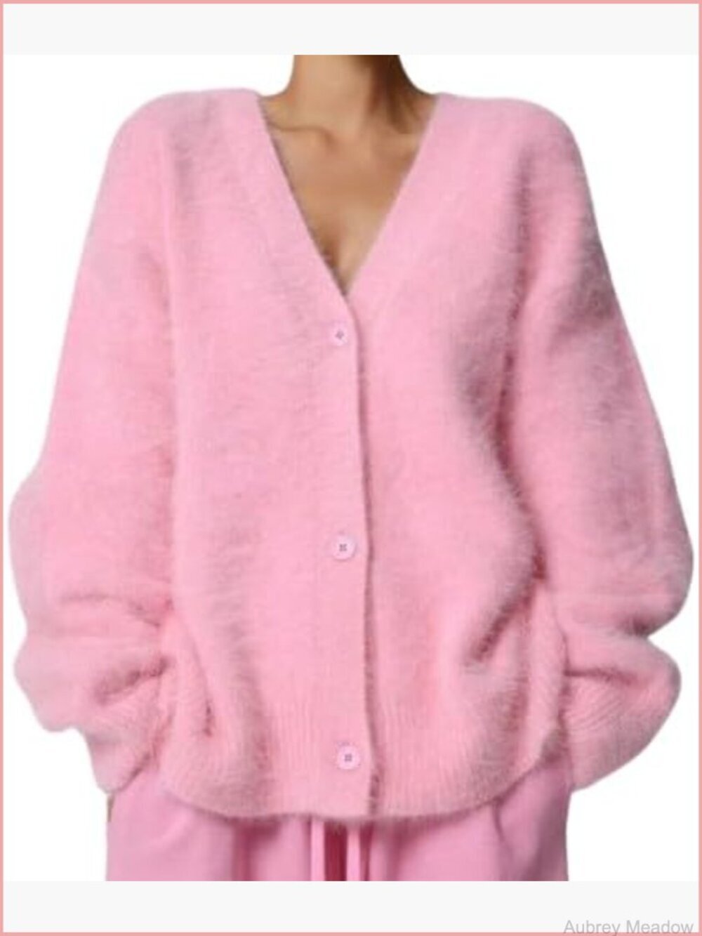 Fuzzy Oversized V-Neck Button Down Cardigan Sweater Y2K Fall Winter
